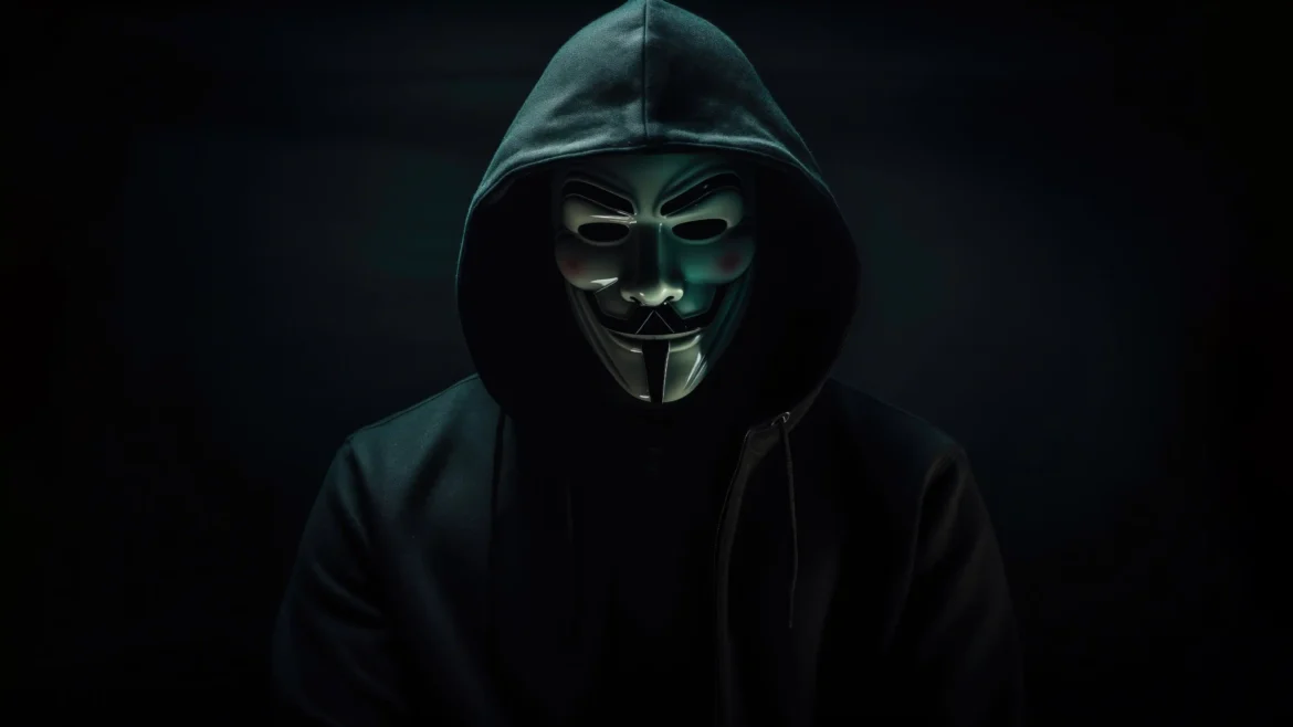 Anonymous hacker mask wallpaper 4K with hooded figure in dark background