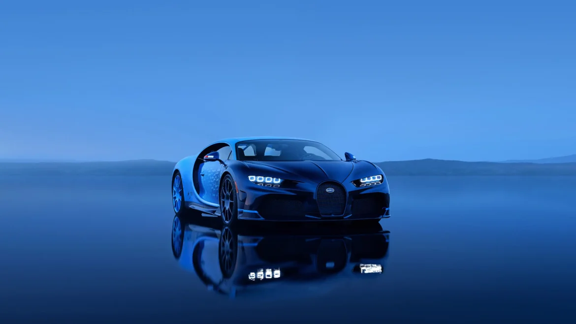 Bugatti Chiron Super Sport L Ultime wallpaper 4K with blue aesthetic and reflective surface