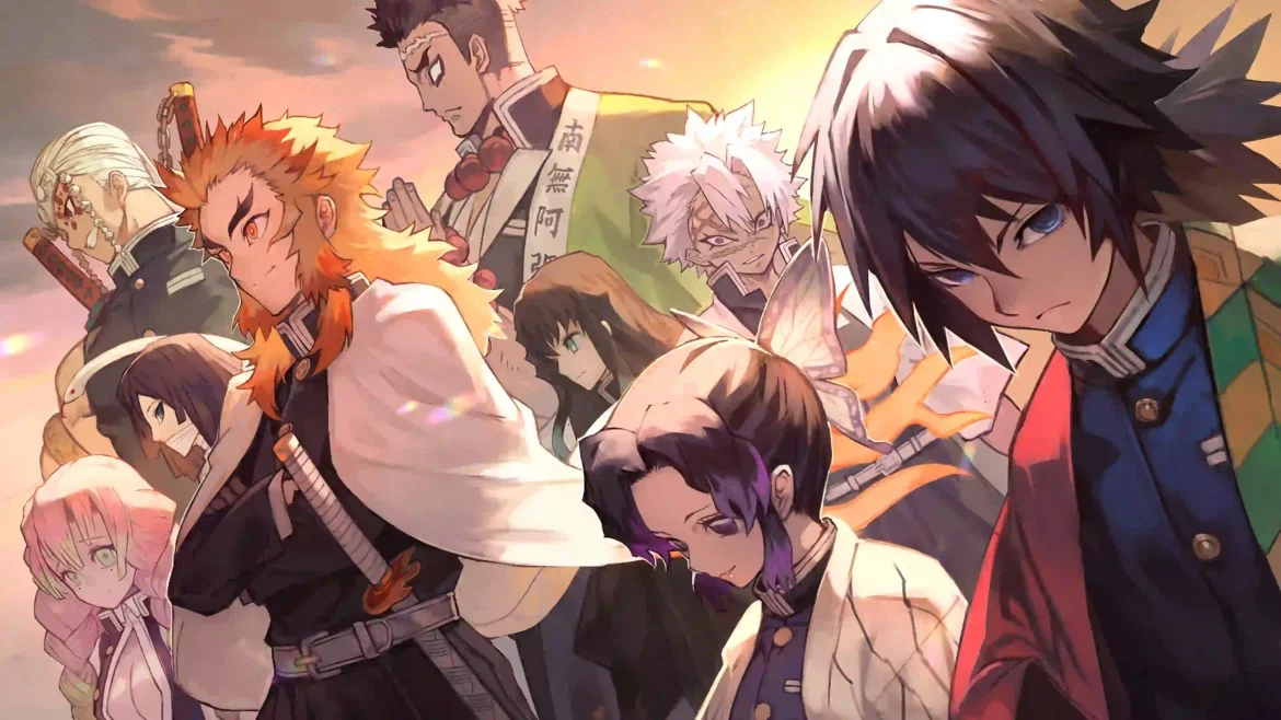 Demon Slayer Hashira wallpaper 4K featuring anime characters group in dramatic lighting