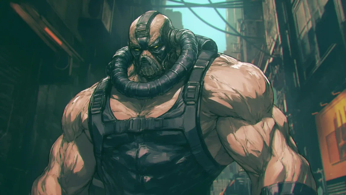 Bane DC Comics 4K wallpaper featuring powerful masked villain in futuristic city