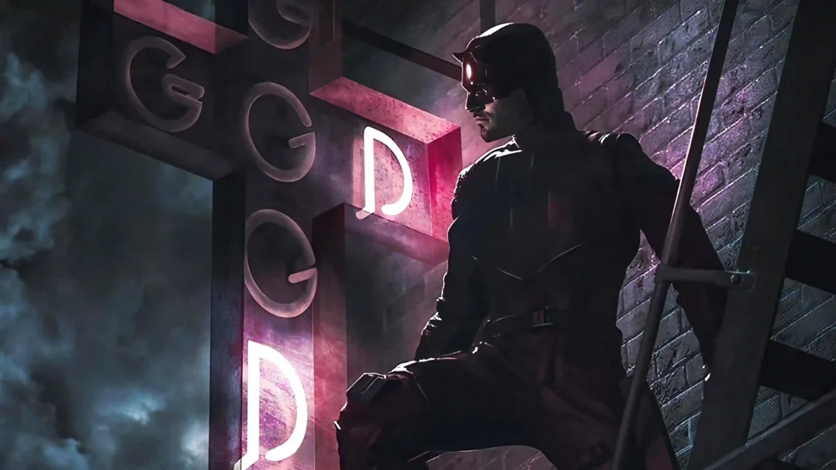Daredevil dark neon city 4K wallpaper with superhero rooftop scene and cinematic lighting