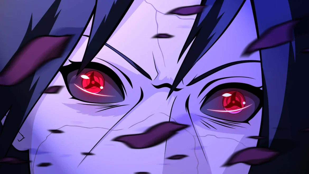 Sasuke Uchiha Sharingan anime wallpaper 4K with glowing red eyes from Naruto