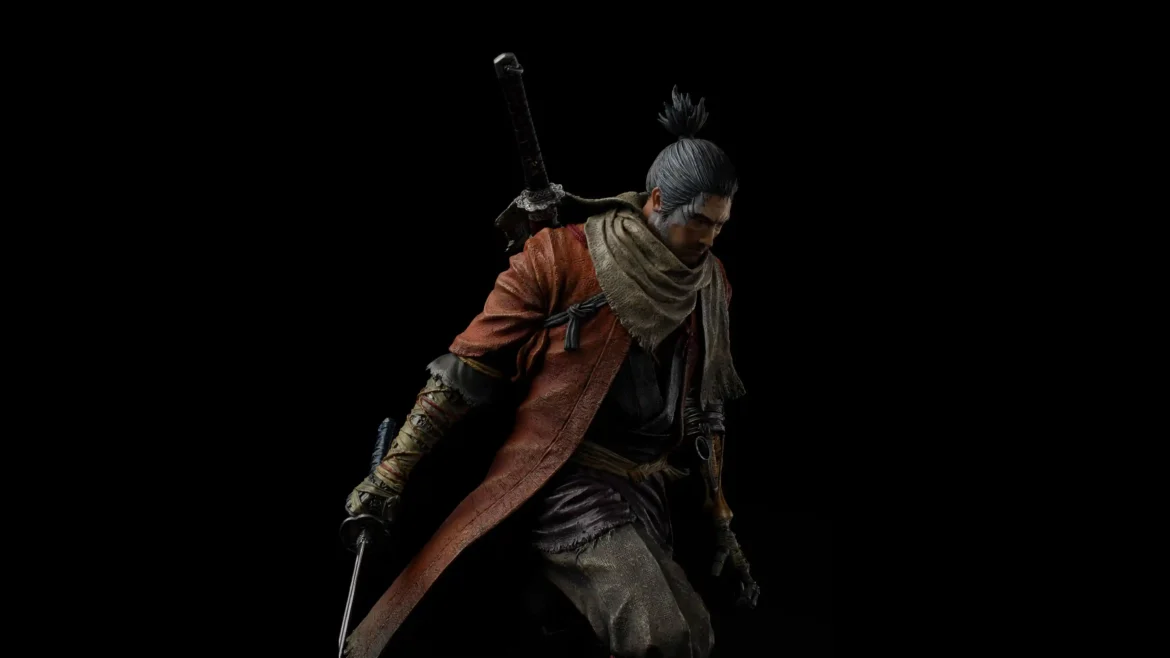 Sekiro Shadows Die Twice wallpaper 4K with lone samurai warrior on black background