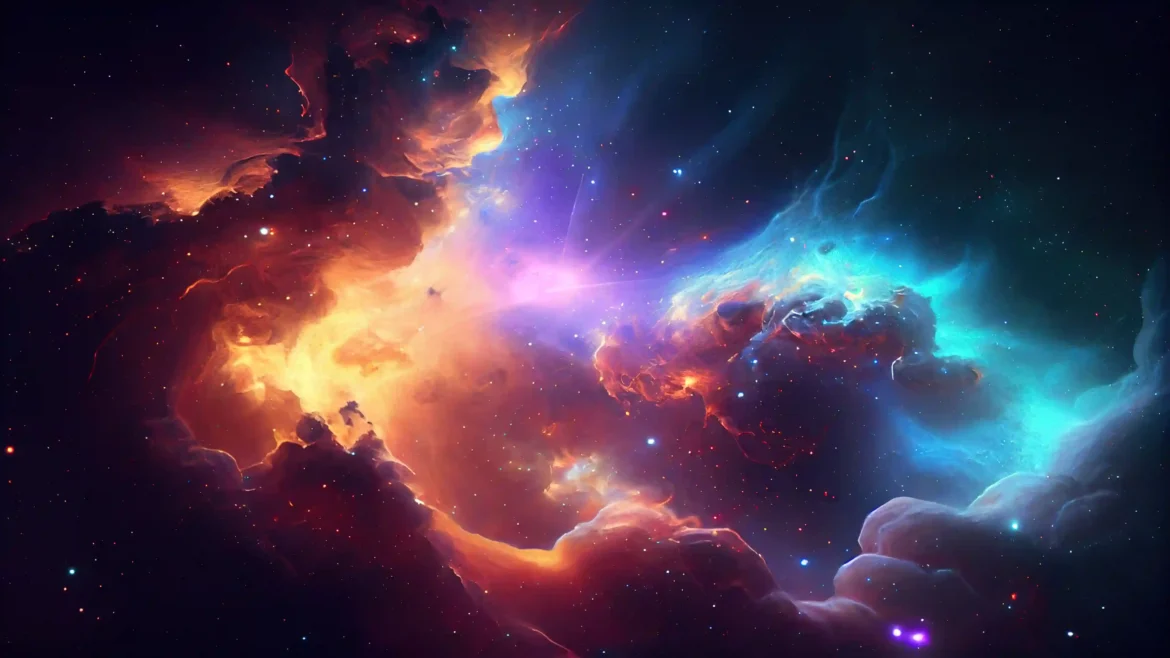 Colorful cosmic nebula galaxy with vibrant blue and orange clouds in deep space 4K wallpaper