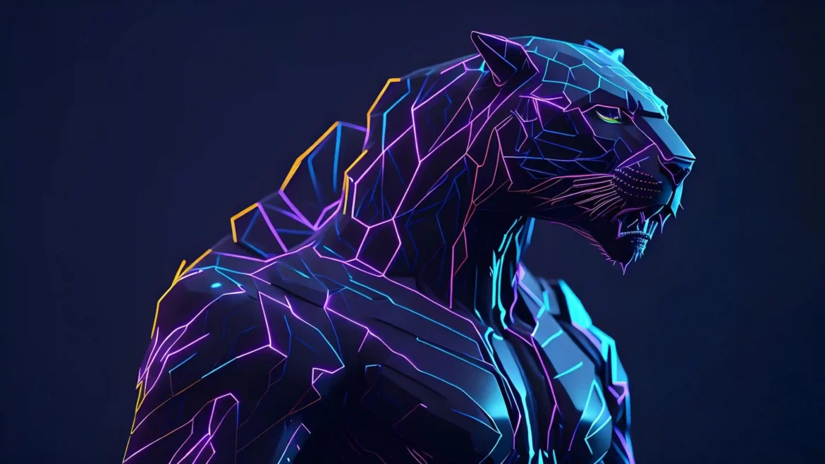 Neon cyber panther with glowing geometric lines in futuristic cyberpunk style 4K wallpaper