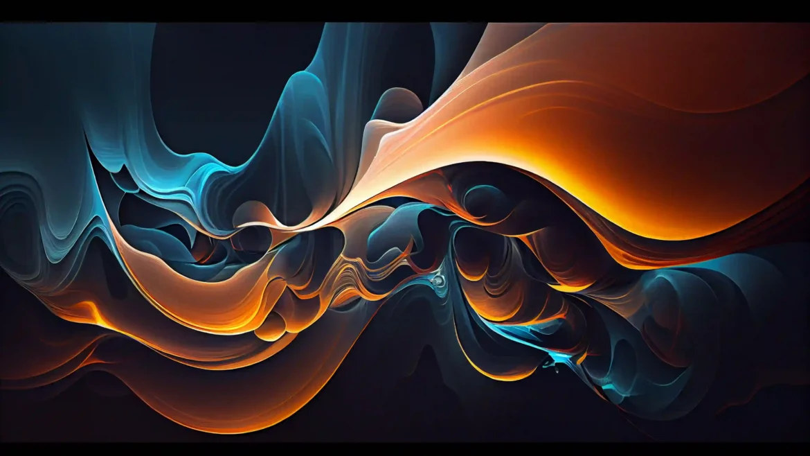 Abstract blue and orange flowing waves with glowing gradients on a dark background in Ultra HD 4K