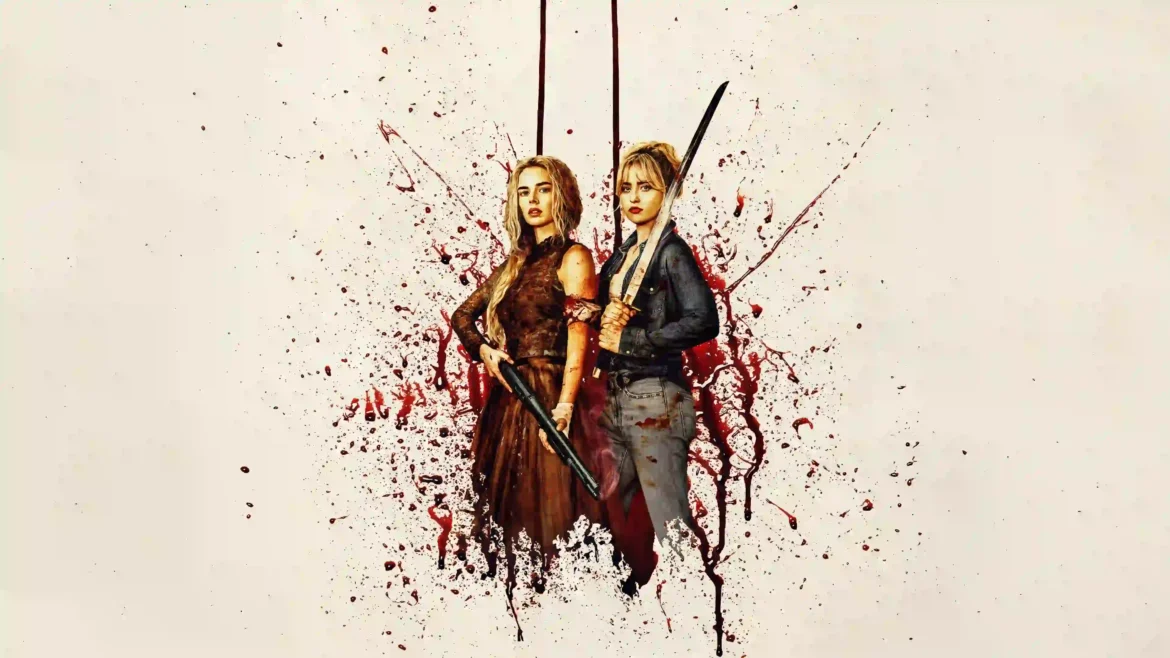 Ready or Not 2 Here wallpaper featuring two female survivors with weapons against a dramatic blood-splatter background in 4K