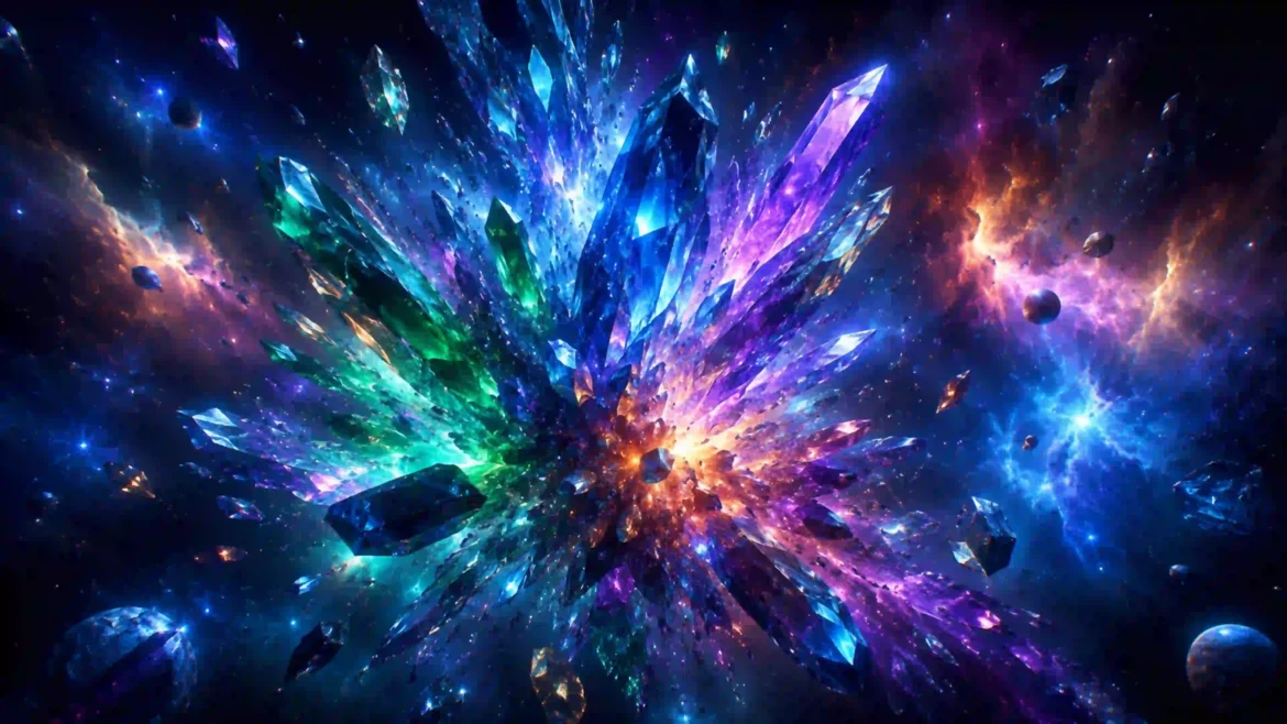 Explosive burst of colorful cosmic crystals and nebulae in deep space in a high-resolution 4K wallpaper
