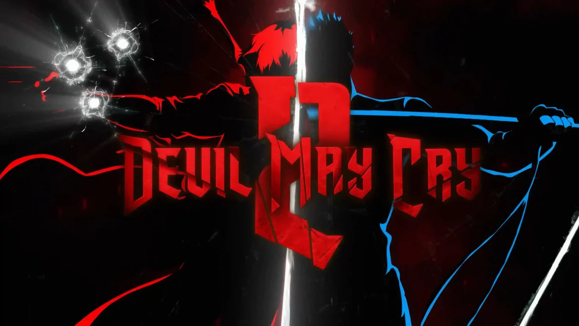 Devil May Cry 4K wallpaper featuring red and blue demon hunters with dramatic lighting and dark background