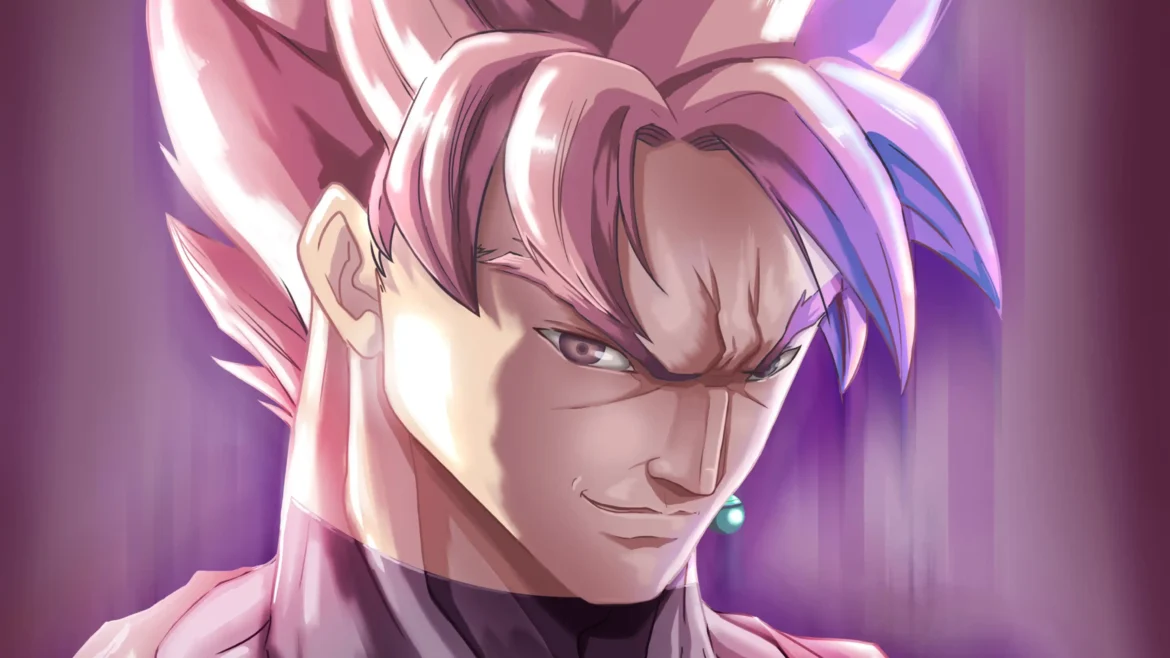 Goku Black in Super Saiyan Rosé form with pink hair and green Potara earring in a 4K anime wallpaper